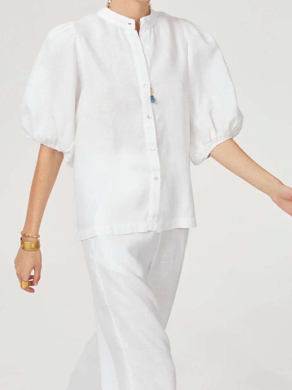 Lanhtropy White 100% Linen Puff Sleeve Button Blouse XS - Picture 5 of 12